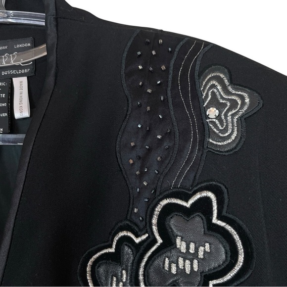 Vtg Suzelle Wool Leather Beaded Floral Embroidered Evening Jacket Black Size 14 - Picture 7 of 11